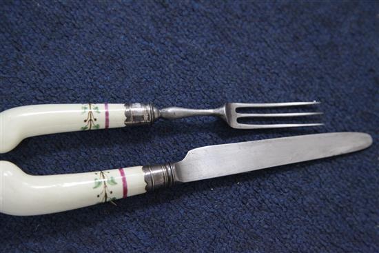 Four Bow white glazed white porcelain handled knives and forks, c.1755-60 9.5 - 22cm